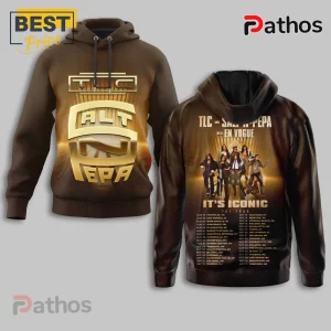 Brown hoodie: TLC and Salt-N-Pepa logo, tour dates. 'It's Iconic' text!