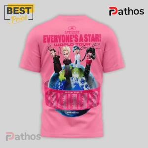 5SOS Everyone's A Star World Tour Graphic Print Music Band T-Shirt 4 Pink tee featuring 5 Seconds of Summer's 'Everyone's a Star' World Tour design with tour dates!