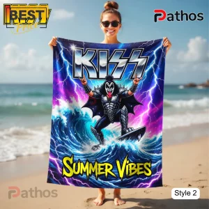 0mKPcrkk kiss summer vibes pineapple rock band beach towel 04 casual wear look