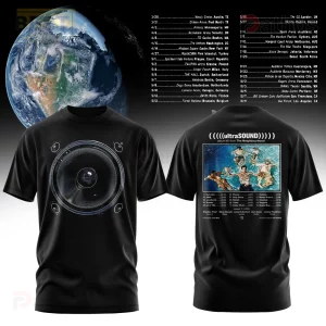 The Neighbourhood Tour 2026 Concert Graphic Print T-Shirt 1 Black t-shirt with grey speaker graphic 'NBHD' on front, 'ultraSOUND album #5 The Neighbourhood' text and album art with tracklist on back!