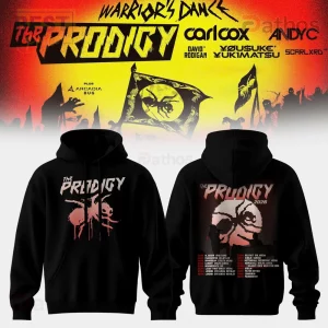 The Prodigy 2026 Tour Ant Graphic Pullover Hoodie 1 Black Prodigy hoodie with white text, red distressed ant logo front! Back has Prodigy 2026 skull graphic and tour dates!