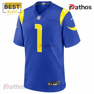 7DxDwn6r simpson 1 blue yellow los angeles rams pro debut tribute football jersey 02 close up detail