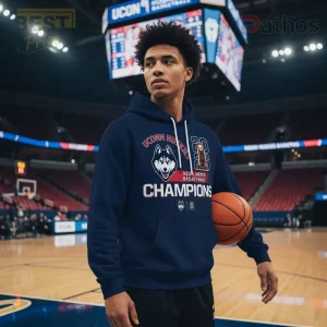 Navy UCONN Huskies 2023 NCAA Men's Basketball CHAMPIONS hoodie with husky logo, white and red graphic design!