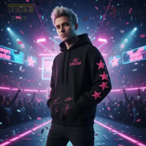 5 Seconds of Summer Everyone's A Star 2026 World Tour Black Fan Hoodie 3 Black hoodie with pink star logo,