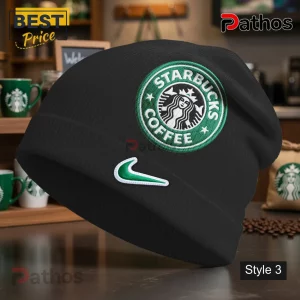Starbucks Beanie Hat Nike Patchwork Premium Knit Beanie Hat 4 Black knit beanie with green STARBUCKS COFFEE logo patch and green Nike swoosh patch!