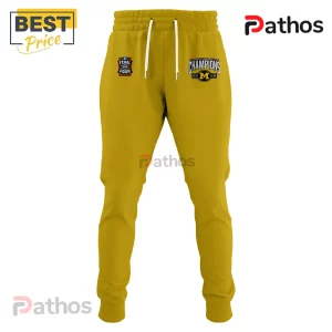 Yellow Michigan Wolverines joggers with Final Four and NCAA National Champions 2028 graphics on the thighs and a white drawstring!
