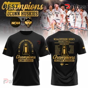 UConn Huskies Champions NCAA Basketball 2026 Commemorative Roster T-Shirt 1 JWGSYtKD uconn huskies champions ncaa basketball 2026 commemorative roster t shirt 02 close up detail