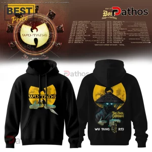 Black Wu-Tang Clan hoodie! Yellow logo, samurai figure, glowing blue eyes, 