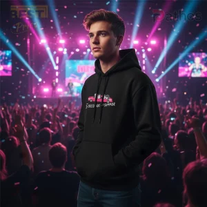 5 Seconds of Summer Everyone's A Star! World Tour Band Merch Hoodie 3 Black hoodie featuring a retro cartoon pink car design with four figures and