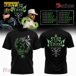 Black tee, green-silver dragons, stylized X logo, gothic FEID vs FERXXO, FALXO TOUR EL MANO A MANO DEL AÑO text!