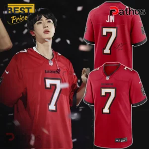 BTS Jin Limited Edition Buccaneers NFL Red Signature Fan Jersey
