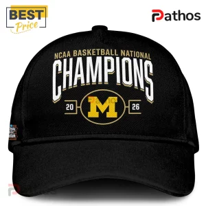Black cap with Michigan M logo and text 'NCAA Basketball National Champions 2026' in white and gold athletic font!