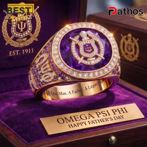 ZqIyX1w5 omega psi phi que man fathers day luxury gold purple diamond crest ring 02 side profile