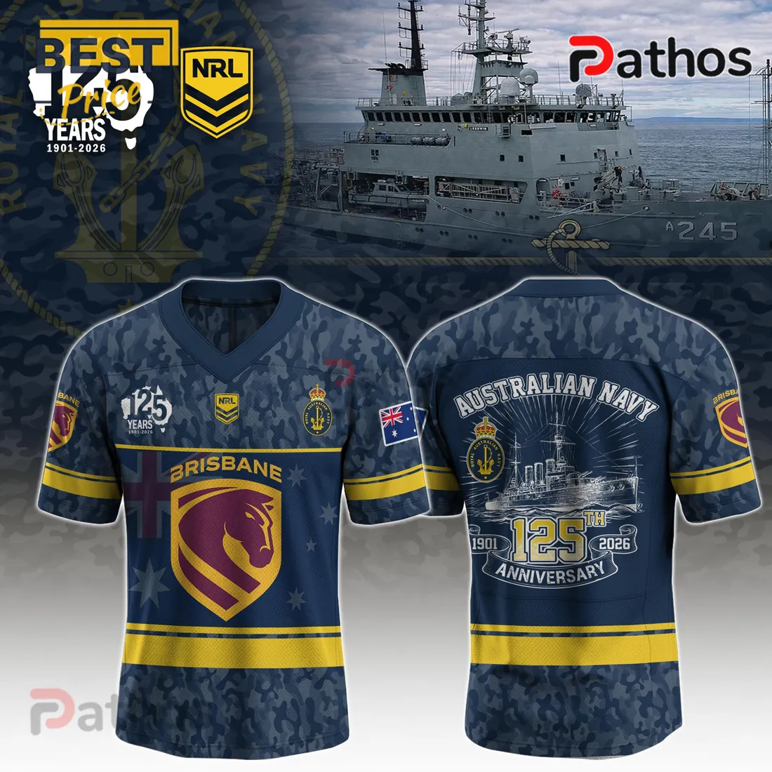 Australian Navy 125th Anniversary Commemorative NRL Brisbane Broncos Camo Jersey Australian Navy 125th Anniversary Commemorative NRL Brisbane Broncos Camo Jersey