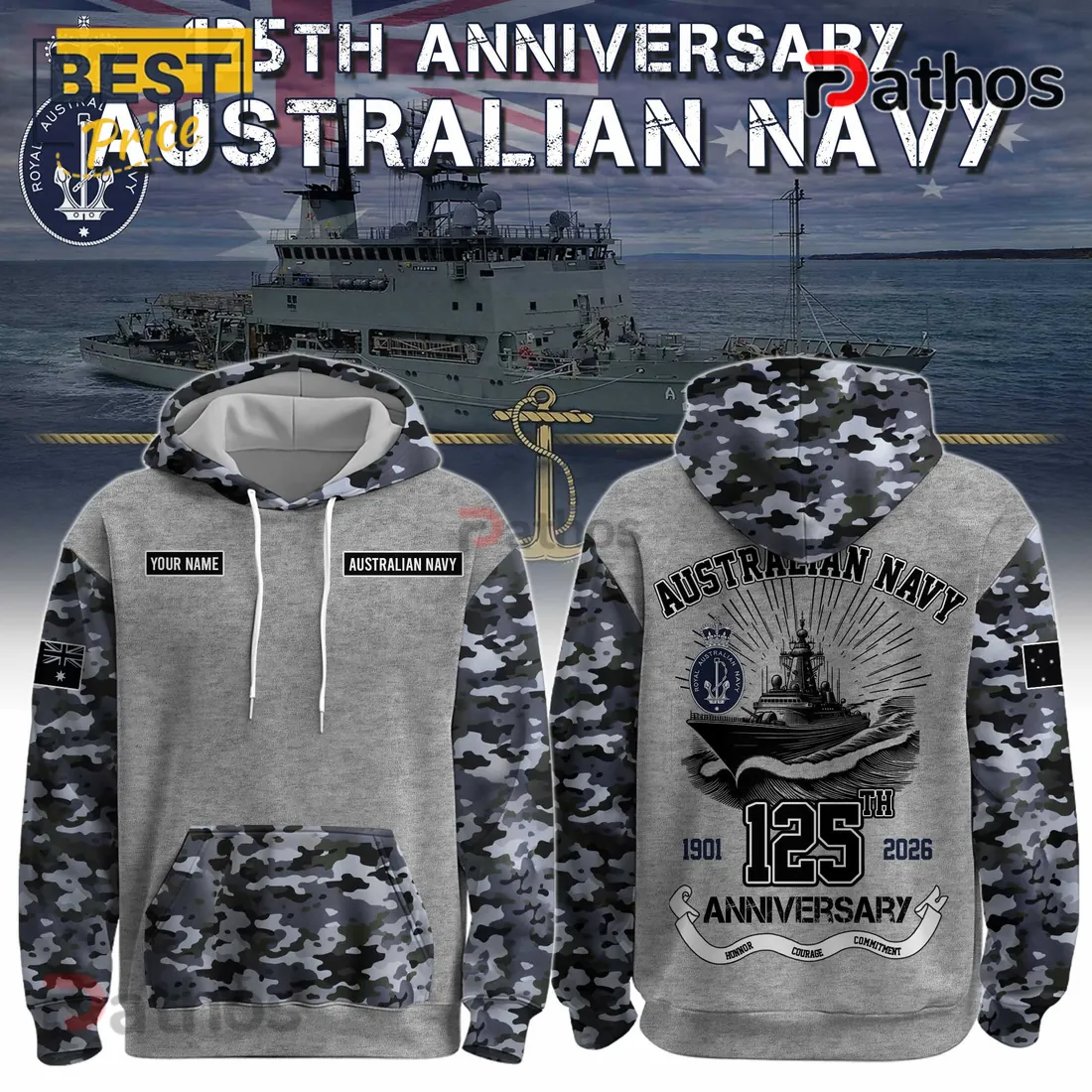Australian Navy 125th Anniversary Commemorative Personalized Camo Hoodie Australian Navy 125th Anniversary Commemorative Personalized Camo Hoodie