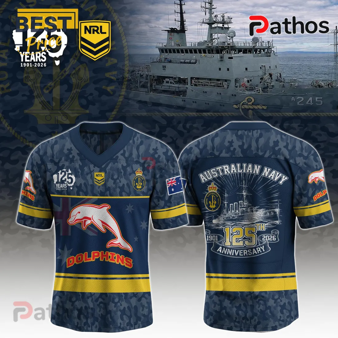 Australian Navy Dolphins NRL 125th Anniversary Commemorative Camo Jersey Australian Navy Dolphins NRL 125th Anniversary Commemorative Camo Jersey