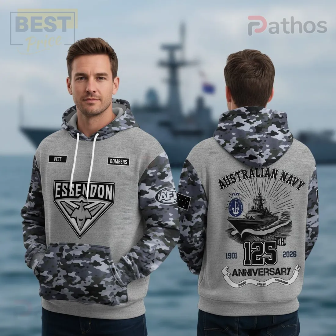Australian Navy Essendon Bombers 125th Anniversary Commemorative Camo Hoodie Australian Navy Essendon Bombers 125th Anniversary Commemorative Camo Hoodie