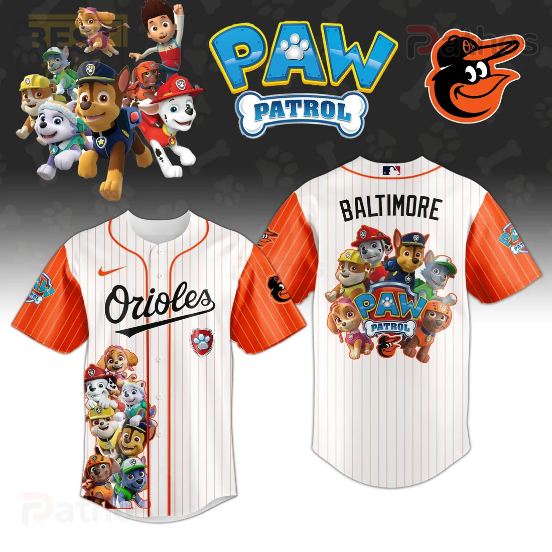 Baltimore Orioles Paw Patrol Pinstripe Collaboration Baseball Jersey Baltimore Orioles Paw Patrol Pinstripe Collaboration Baseball Jersey