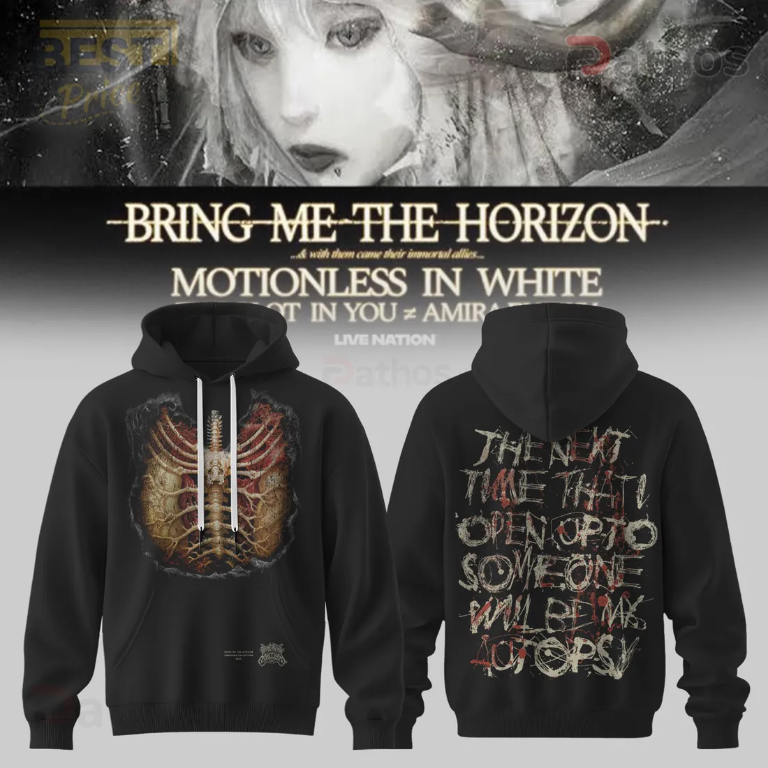 Bring Me The Horizon Autopsy Ribcage Graphic Black Pullover Hoodie Bring Me The Horizon Autopsy Ribcage Graphic Black Pullover Hoodie