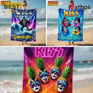 KISS Summer Vibes Pineapple Rock Band Beach Towel