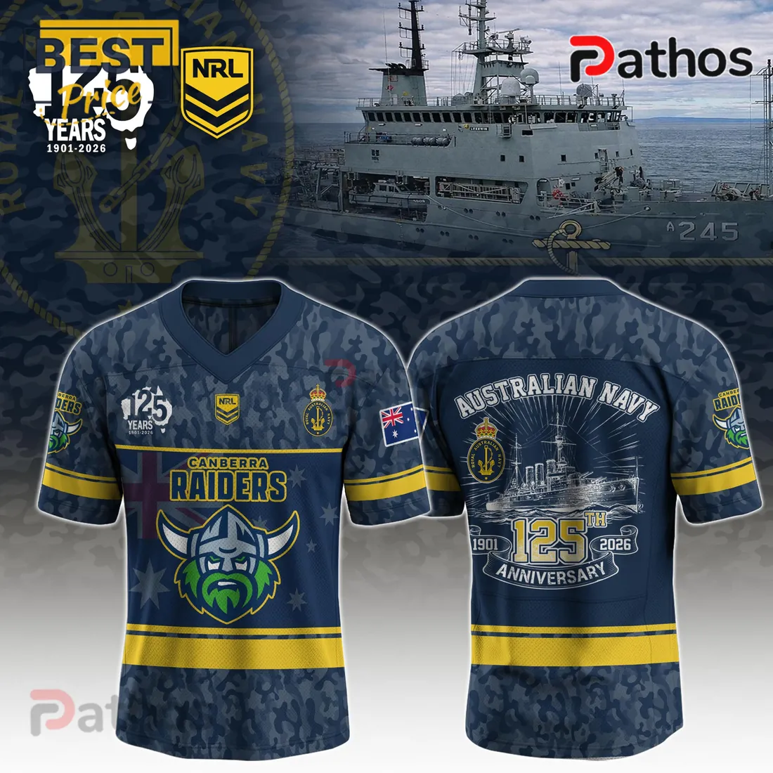 Canberra Raiders Australian Navy 125th Anniversary Commemorative NRL Jersey Canberra Raiders Australian Navy 125th Anniversary Commemorative NRL Jersey