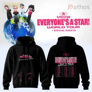 5 Seconds of Summer Everyone's A Star! World Tour Band Merch Hoodie 1 Black 5SOS hoodie! Pink retro car graphic, '5 SECONDS OF SUMMER', signatures. Back: 'EVERYONE'S A STAR! WORLD TOUR', star, dates!