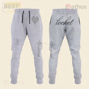 Light grey heather sweatpants with romantic script text 'locket' 'You're still Everything' 'To my B Everything' 'M & B' heart, intricate lace heart design!