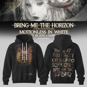 Bring Me The Horizon Autopsy Ribcage Graphic Black Pullover Hoodie 1 Black hoodie, gothic grunge style, realistic rib cage and lungs graphic on front. Back reads 'THE NEXT TIME THAT I OPEN UP TO SOMEONE WILL BE MY AUTOPSY!' in distressed white text with red splatter!