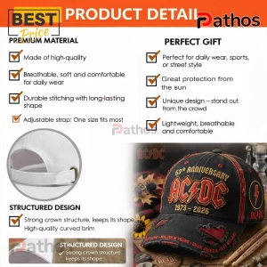 fZVG82I1 acdc 53rd anniversary 1973 2026 distressed baseball cap 02 product showcase