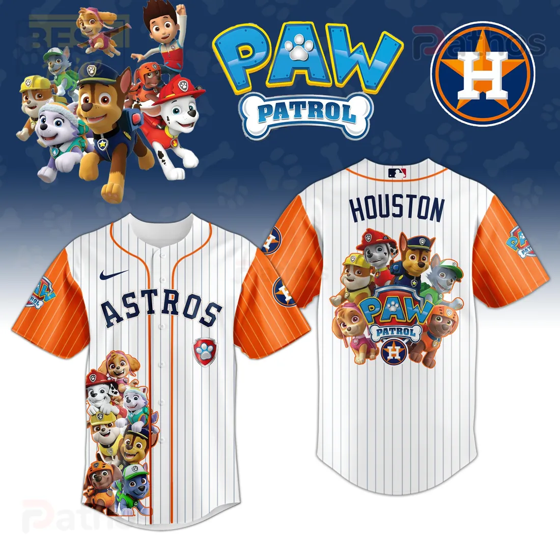 Houston Astros Paw Patrol Official MLB Pinstripe Kids Fan Baseball Jersey Houston Astros Paw Patrol Official MLB Pinstripe Kids Fan Baseball Jersey