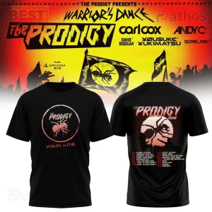 The Prodigy World's On Fire Tour 2026 Black Concert T-Shirt 1 Black Prodigy concert tee with red ant logo,