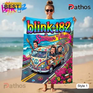 nIb3FNqo blink 182 summer vibes psychedelic road trip band beach towel 03 back angle