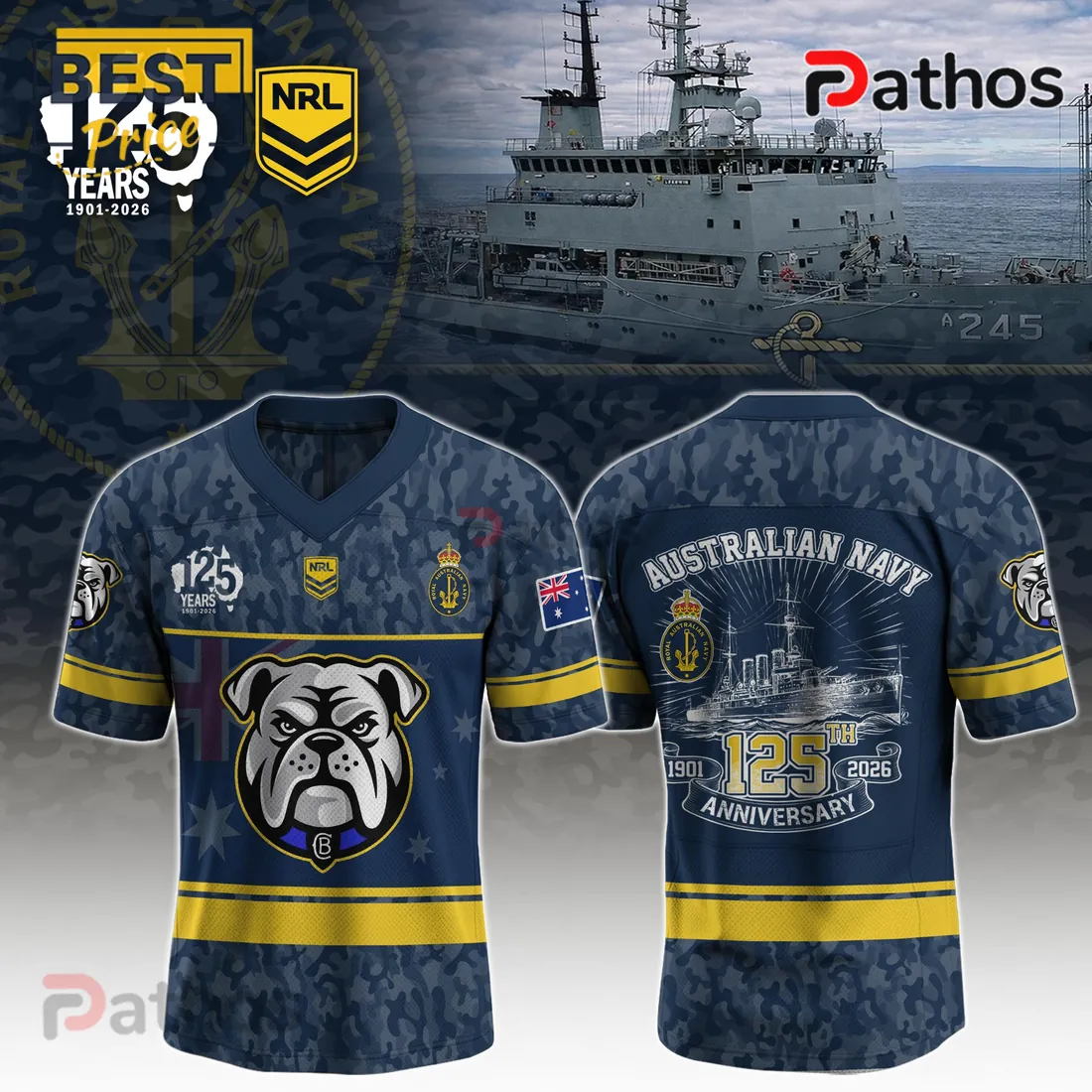 NRL Bulldogs Royal Australian Navy 125th Anniversary Camo Design Jersey NRL Bulldogs Royal Australian Navy 125th Anniversary Camo Design Jersey