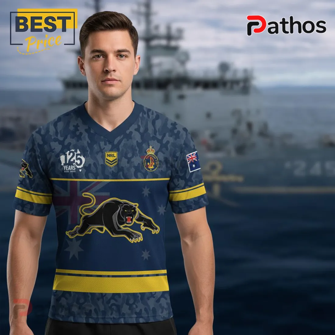 NRL Penrith Panthers Australian Navy 125th Anniversary Commemorative Jersey NRL Penrith Panthers Australian Navy 125th Anniversary Commemorative Jersey