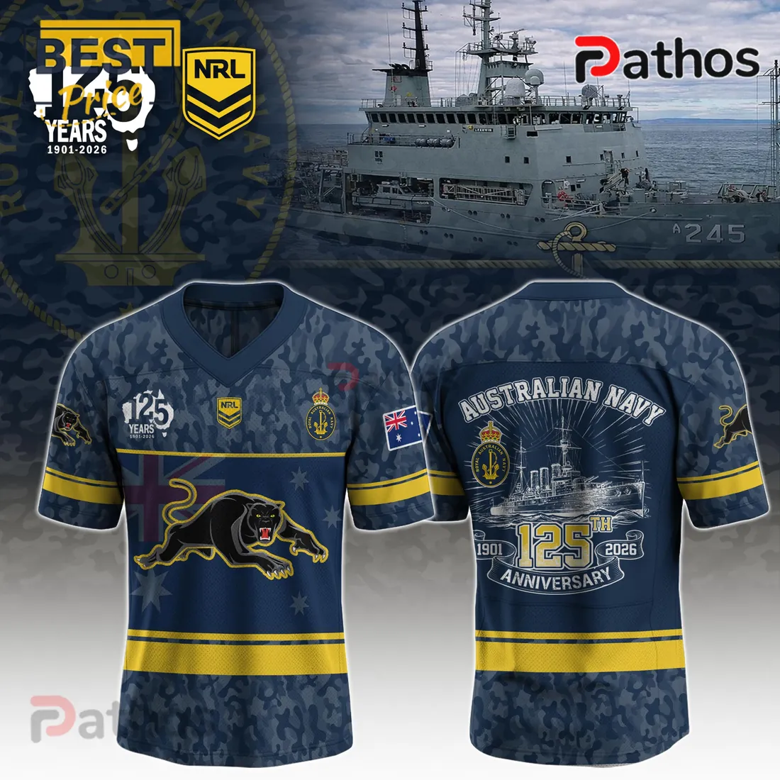 NRL Penrith Panthers Australian Navy 125th Anniversary Commemorative Jersey NRL Penrith Panthers Australian Navy 125th Anniversary Commemorative Jersey