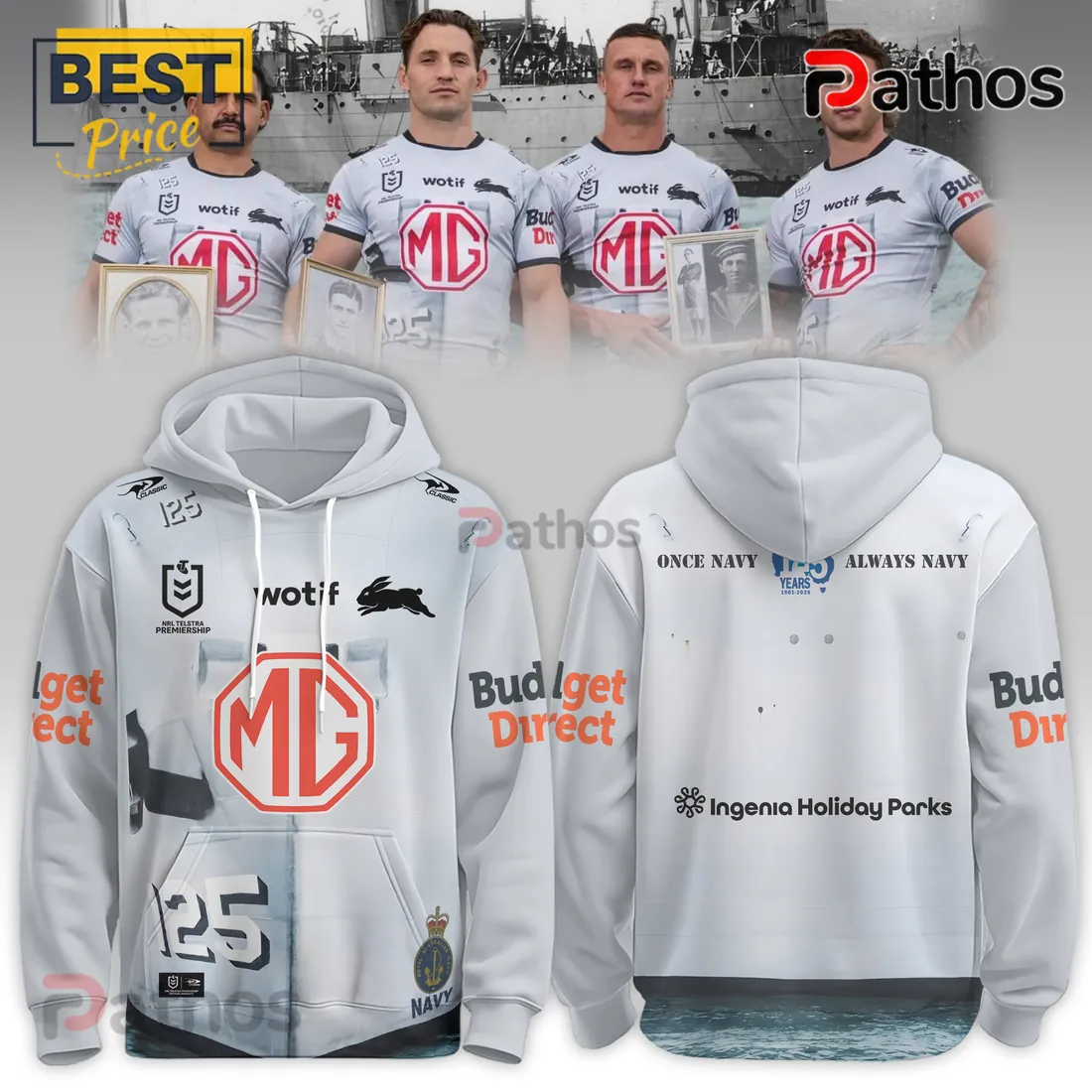 NRL Rabbitohs Anzac 125 Years Royal Australian Navy Hoodie NRL Rabbitohs Anzac 125 Years Royal Australian Navy Hoodie