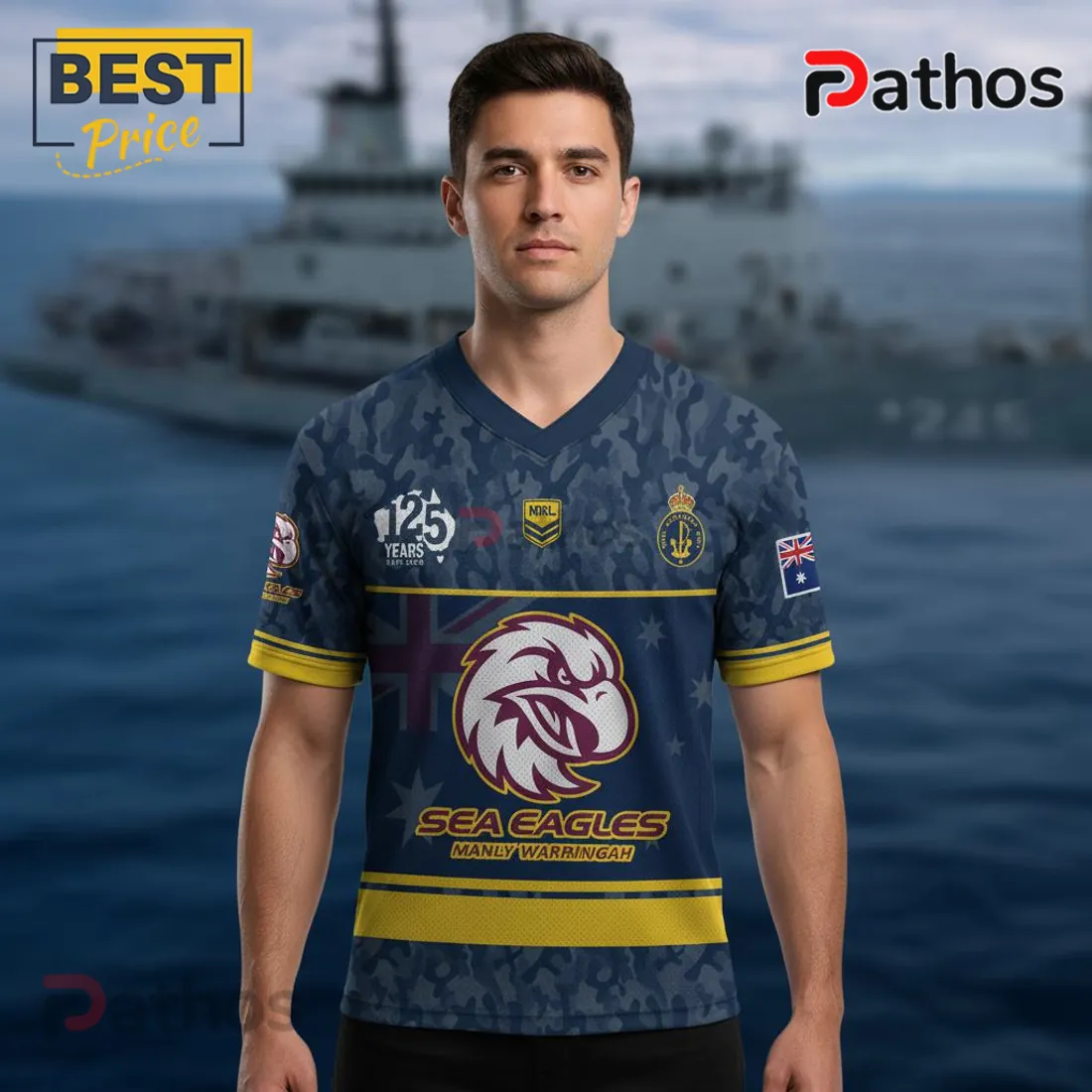 NRL Sea Eagles Royal Australian Navy 125th Anniversary Military Fan Jersey NRL Sea Eagles Royal Australian Navy 125th Anniversary Military Fan Jersey