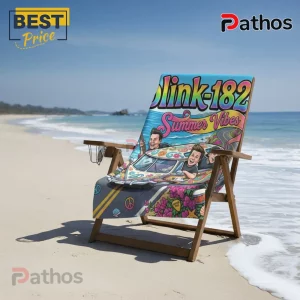 oiLOKmVt blink 182 summer vibes psychedelic road trip band beach towel 02 front view