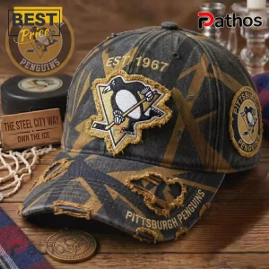 Pittsburgh Penguins Heritage Gold Patched Ripped Distressed Cap