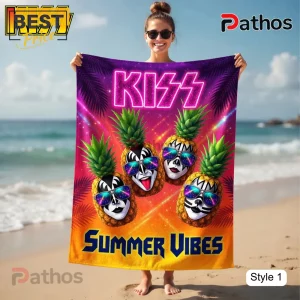 osoP3xnl kiss summer vibes pineapple rock band beach towel 03 streetwear style