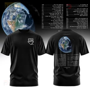 Black t-shirt with white minimalist house logo on front! Earth graphic and 