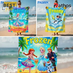 Frozen Summer Vibes Elsa Anna Olaf Characters Beach Towel