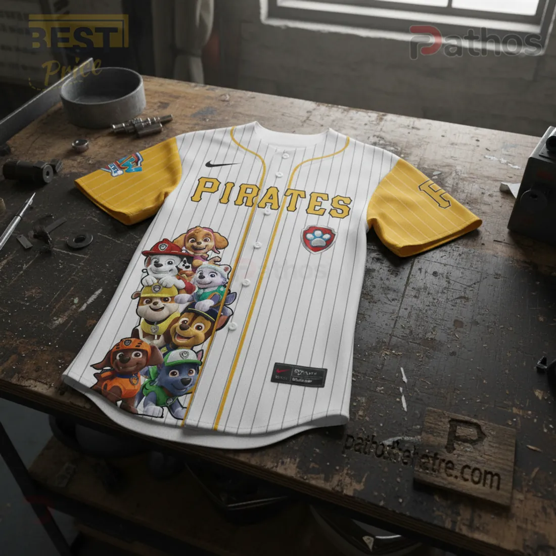 Paw Patrol Pittsburgh Pirates Character Graphic Pinstripe Baseball Jersey