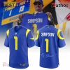 Simpson #1 Blue Yellow Los Angeles Rams Pro-Debut Tribute Football Jersey
