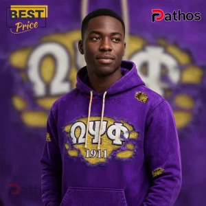 Omega Psi Phi 1911 Vintage Distressed Purple Gold Brotherhood Hoodie