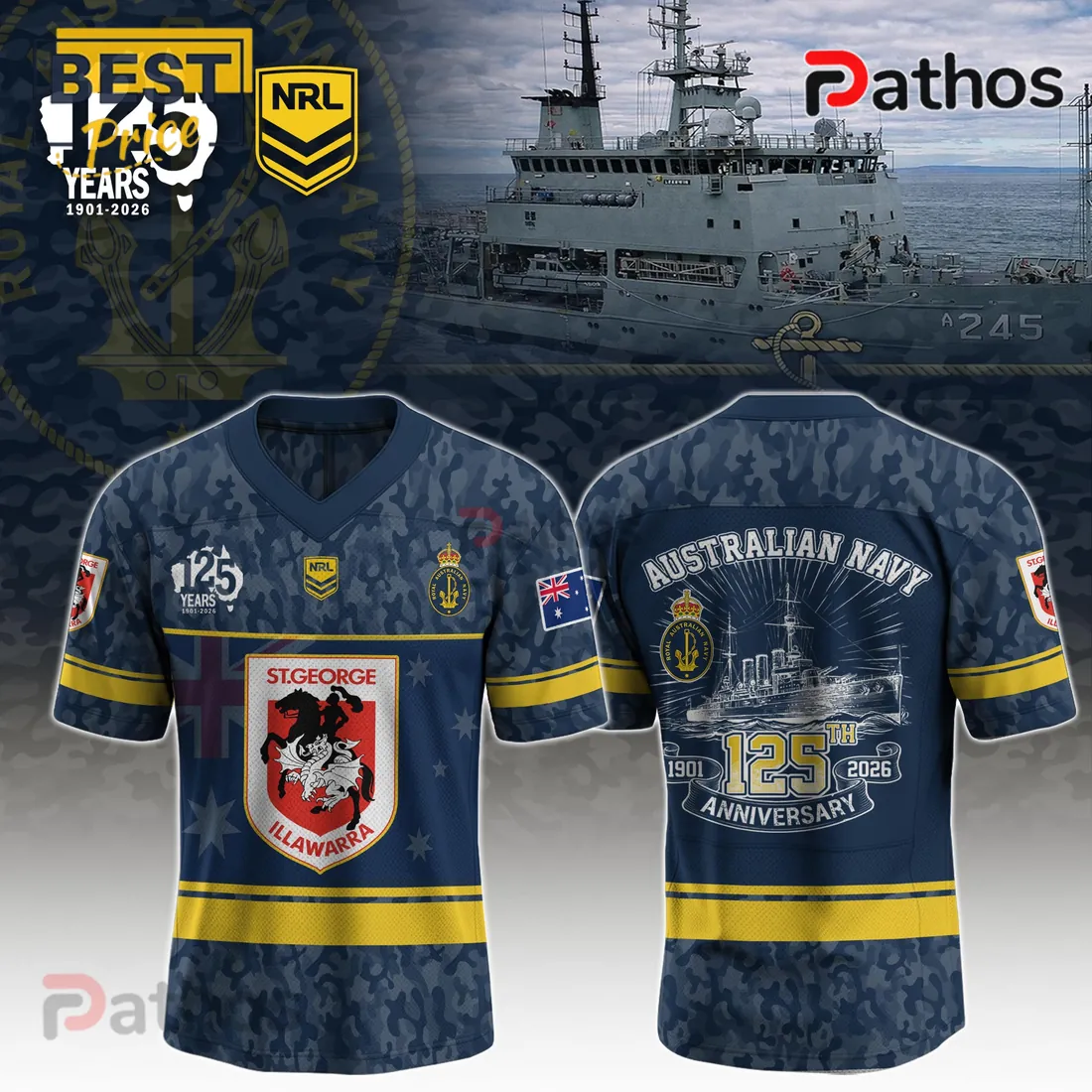 St. George Illawarra NRL Australian Navy 125th Anniversary Jersey St. George Illawarra NRL Australian Navy 125th Anniversary Jersey