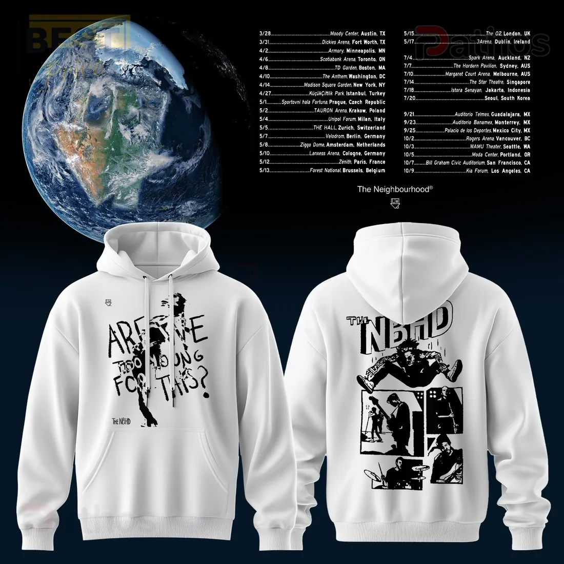 The Neighbourhood World Tour 2026 Graphic Print White Hoodie The Neighbourhood World Tour 2026 Graphic Print White Hoodie
