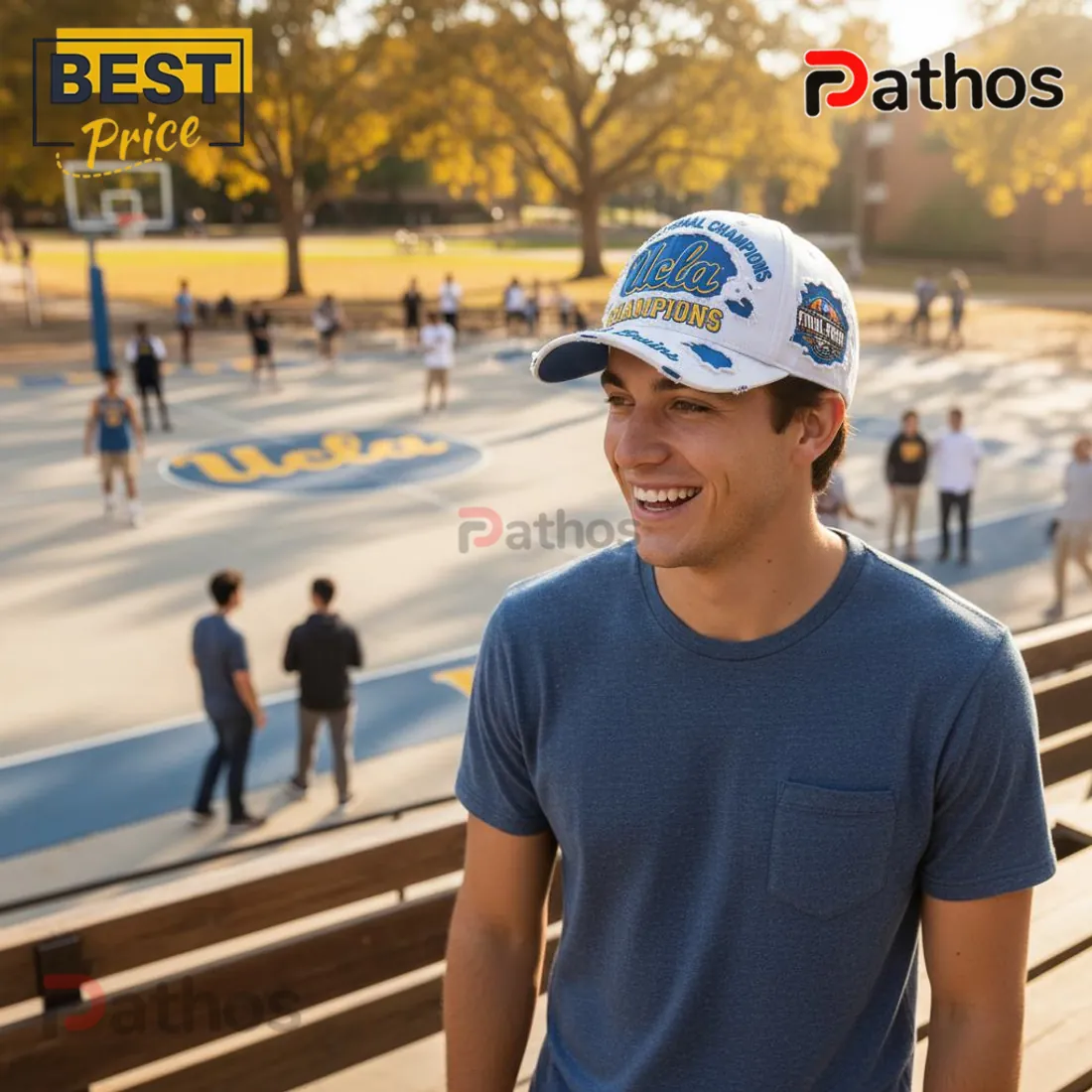 UCLA Bruins NCAA National Champions Distressed Embroidered White Cap UCLA Bruins NCAA National Champions Distressed Embroidered White Cap