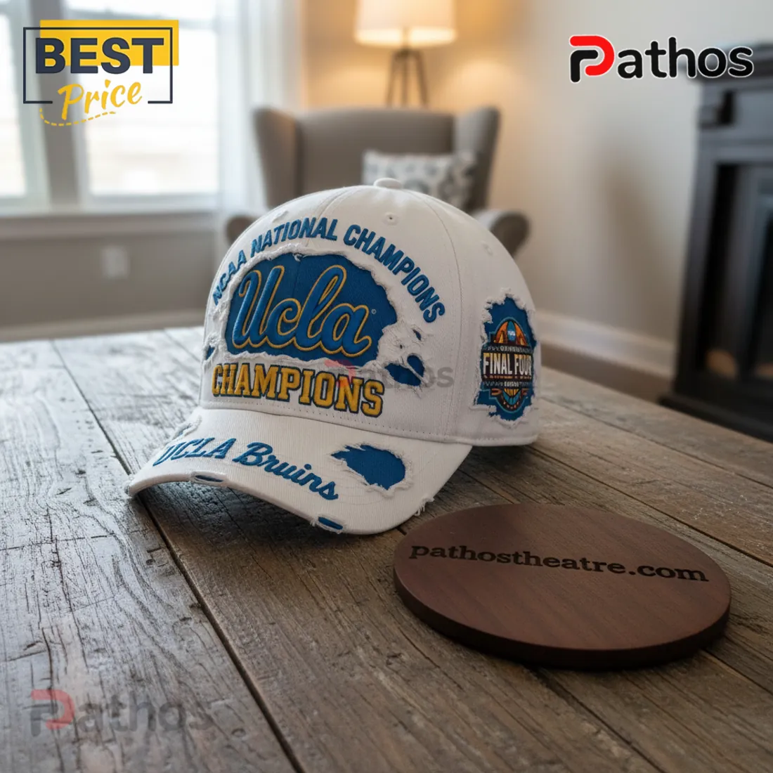 UCLA Bruins NCAA National Champions Distressed Embroidered White Cap 5 UCLA Bruins NCAA National Champions Distressed Embroidered White Cap