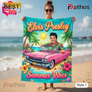 vnMJv1Dy elvis presley summer vibes tropical pink car cartoon beach towel 03 vibrant print